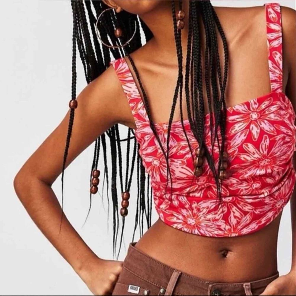 NWT Free People ‘All Tied Up’ Cropped Tank Top Red and Pink Floral Tie Back Top